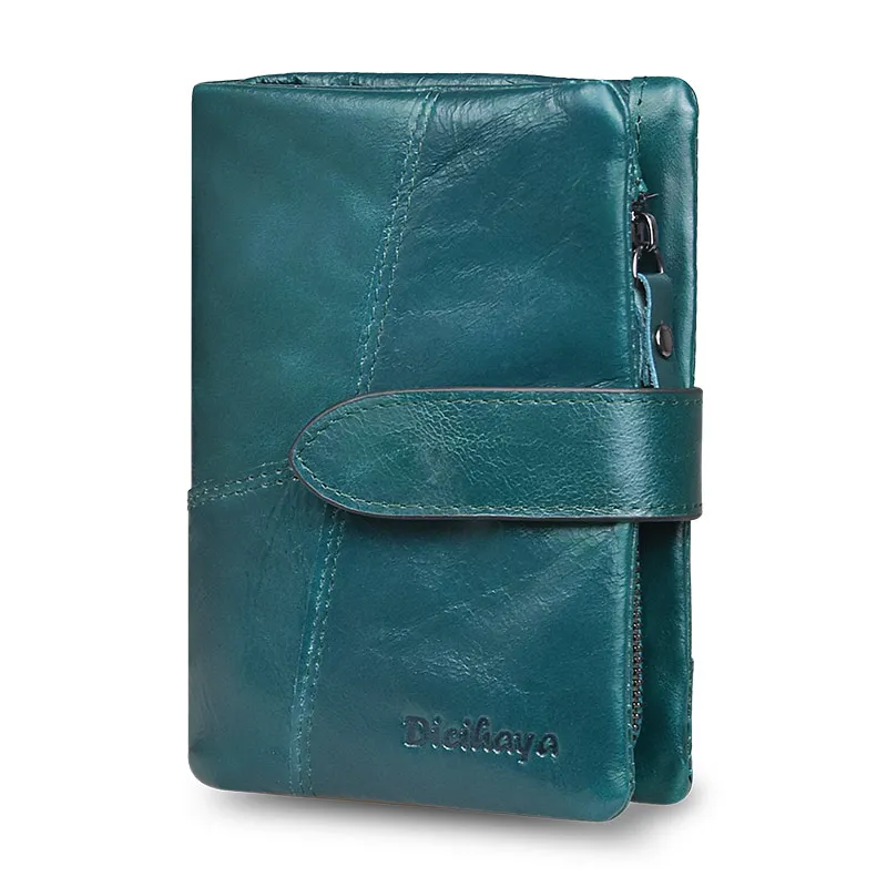 DICIHAYA, женский кожаный кошелек из натуральной кожи с застежкой, маленький карман для монет, красные кожаные женские кошельки, держатели для карт, роскошный брендовый дизайнерский кошелек - Цвет: Синий