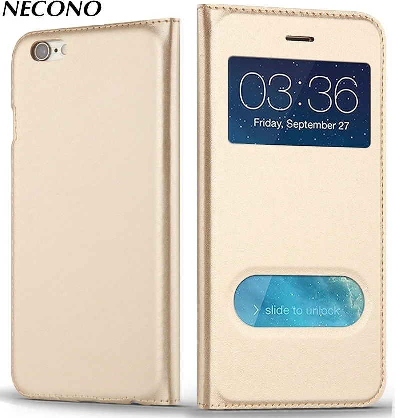 

New Window View Leather Flip Cover Phone Cases For iPhone X XS 5S se Wallet Case For iphone 8 7 6 6S Plus Phone Bag Sheath Coque