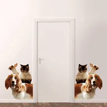 Забавная для кошек собак 3D наклейки на стену Декор для дома, с изображением кота для двери ПВХ Наклейки на стены/клей детская комната Домашний Декор Съемный