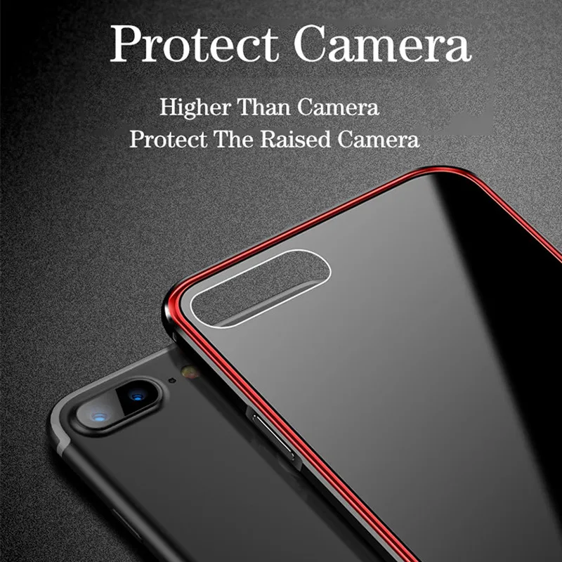 Luxury Metal Bumper Case For iPhone 7 8 Plus Original Hard Tempered Glass Cover 360 Full Protect Ba