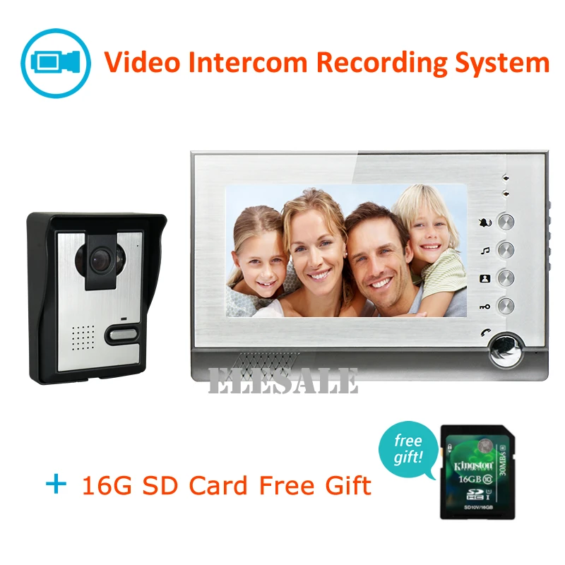 

Free Shipping 7" Video Door Phone Intercom Record System + 16G SD Card Video Doorbell Camera Night Vision Handsfree