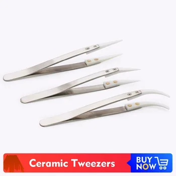

Quartz Banger 1pc Ceramic Tweezers Pointed Heat Resistant Stainless Steel Curved Tips Tweezers for RDA RBA Coils