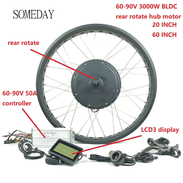 

SMOMEDAY 60-90V 3000W BLDC rear cassette hub motor 20 26 inch Snow Bike electric bicycle with LCD3 display