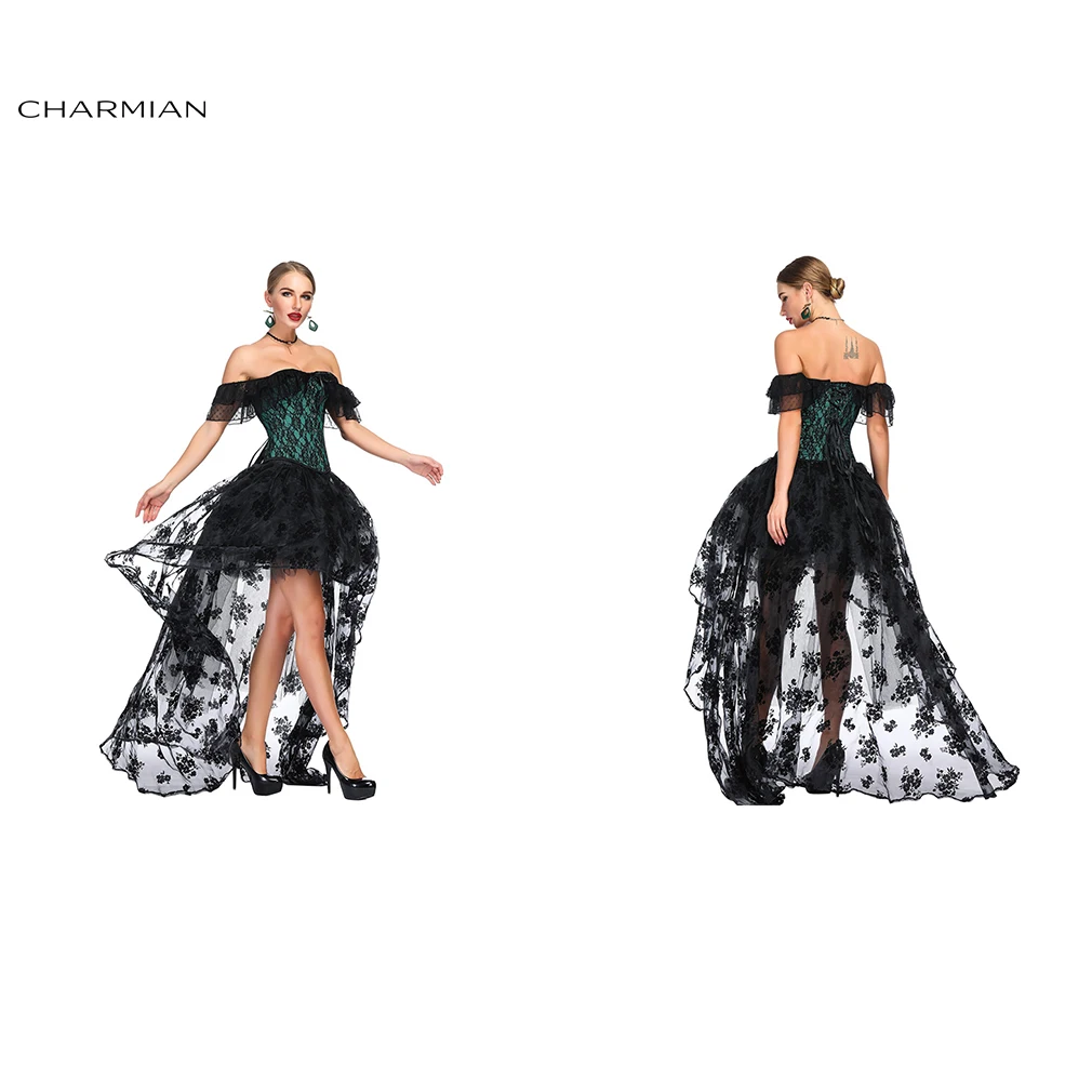 Charmian викторианская Сексуальная Готическая зеленая и фиолетовая атласная с