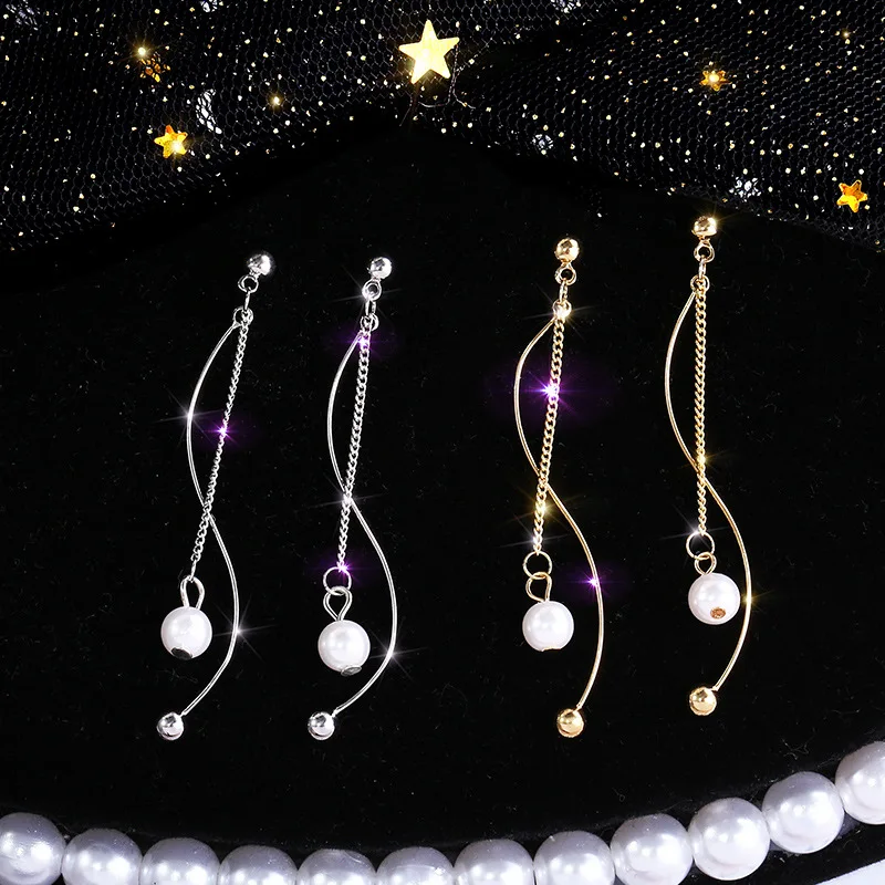 

Gold Silver Plated Double Side Long Earing Fashion Jewelry Crystal Ball Earrings Women Simulated Pearl Statement Earrings