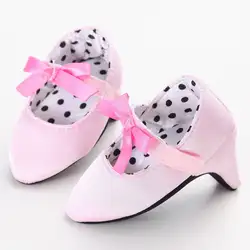 Симпатичные новорожденных для маленьких девочек Высокие каблуки мягкая подошва малышей лук Леопард принцесса Первые Walker Обувь