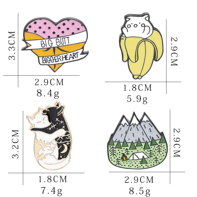 Мультфильм черный и белый Кот обнимает очищенный банан Кемпинг горная палатка большая попа большая брошь сердце значок для женщин нагрудные булавки подарок