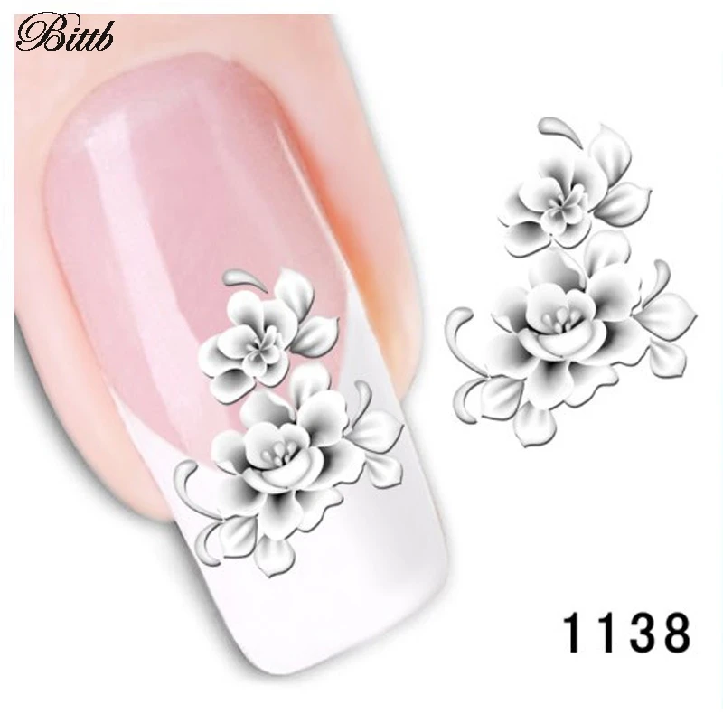 

Bittb 2pcs White Flower Water Transfer Nail Art Stickers Nail Decoration Tools Manicure DIY Nail Stickers Accessories Decal