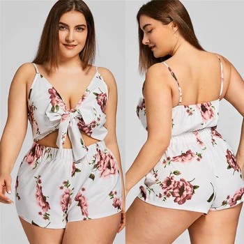 

Sexy Womens Summer Floral Jumpsuit Playsuit Plus Size Deep V Neck Lace Up Casual Romper Jumpsuit For Female