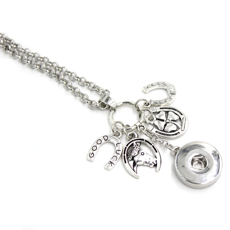 

10pcs Wholesale 18mm Snaps Button Jewelry Equestrian Horse Shoe Pendant Necklace Good Luck Horseshoe Snap Button Necklaces
