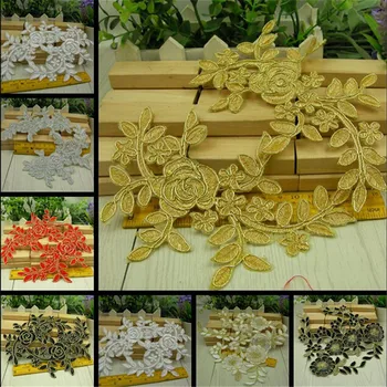 

1Pair/2Pieces Hot-fix Iron on New Arrival Lace Applique Flower Sewing Trims Wedding Decoration BD0018