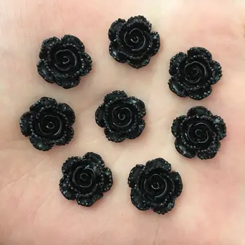 

New 40pcs 14mm Resin Black Rose Flatback Stone Scrapbook Wedding DIY Craft D737