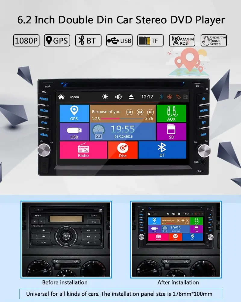 Best EinCar 2 Din Car DVD CD Player Stereo FM AM Radio GPS Navigator support SWC USD SD with TFT Colored Display Panel+gps map card 3