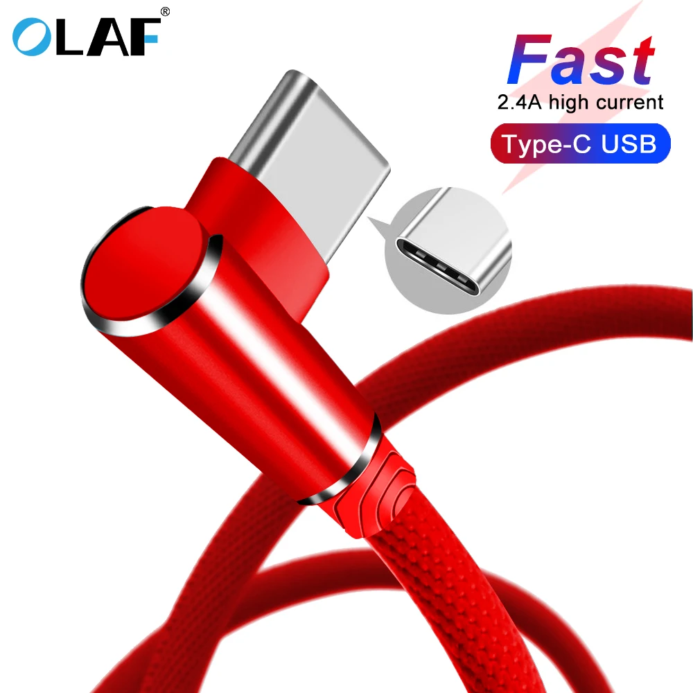 

USB Type C Cable 1M/2M/3M 90 Degree Fast Charging Data Sync Cable USB-C for Samsung s9 Oneplus 6t mi9 Redmi note 7 Type-C Cable