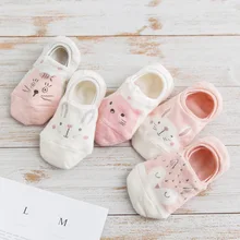 5 пара/лот, женские носки, Забавные милые носки с рисунками животных из мультфильмов, невидимые силиконовые Нескользящие носки-башмачки, короткие носки для девочек