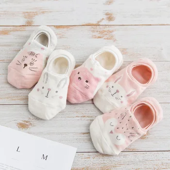 

5 Pair/lot Women Socks Funny Cute Cartoon Animal Print Socks Invisible Silicone Non Slip Boat Socks Girl Ankle Low Short Socks