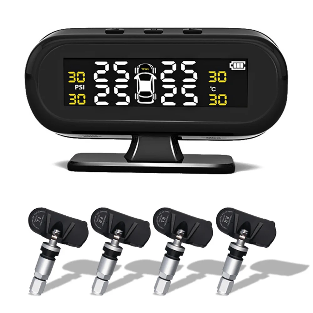 

Wireless LCD Display Universal Auto Alarm Car Accessories Easy Install High Solar Powered Tire Pressure Monitor