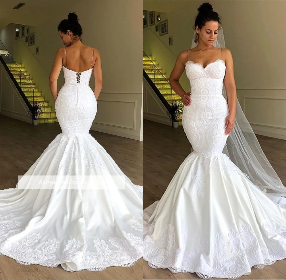 Robe de mariee сексуальное платье Русалка на бретельках кружевные свадебные платья очаровательный со шнуровкой сзади Свадебное платье невесты