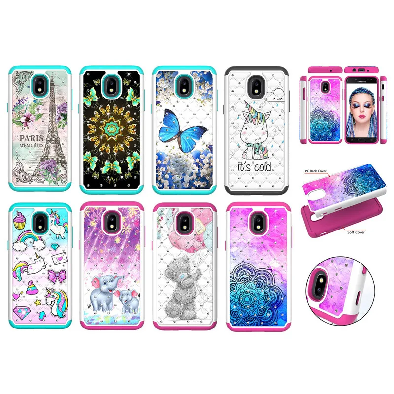 

Luxury 3D Diamond 2 in 1 PC+TPU Shockproof Case Cellular Phone Silicone Cover Shell Coque Funda for Samsung Galaxy J3 J7 2018 US