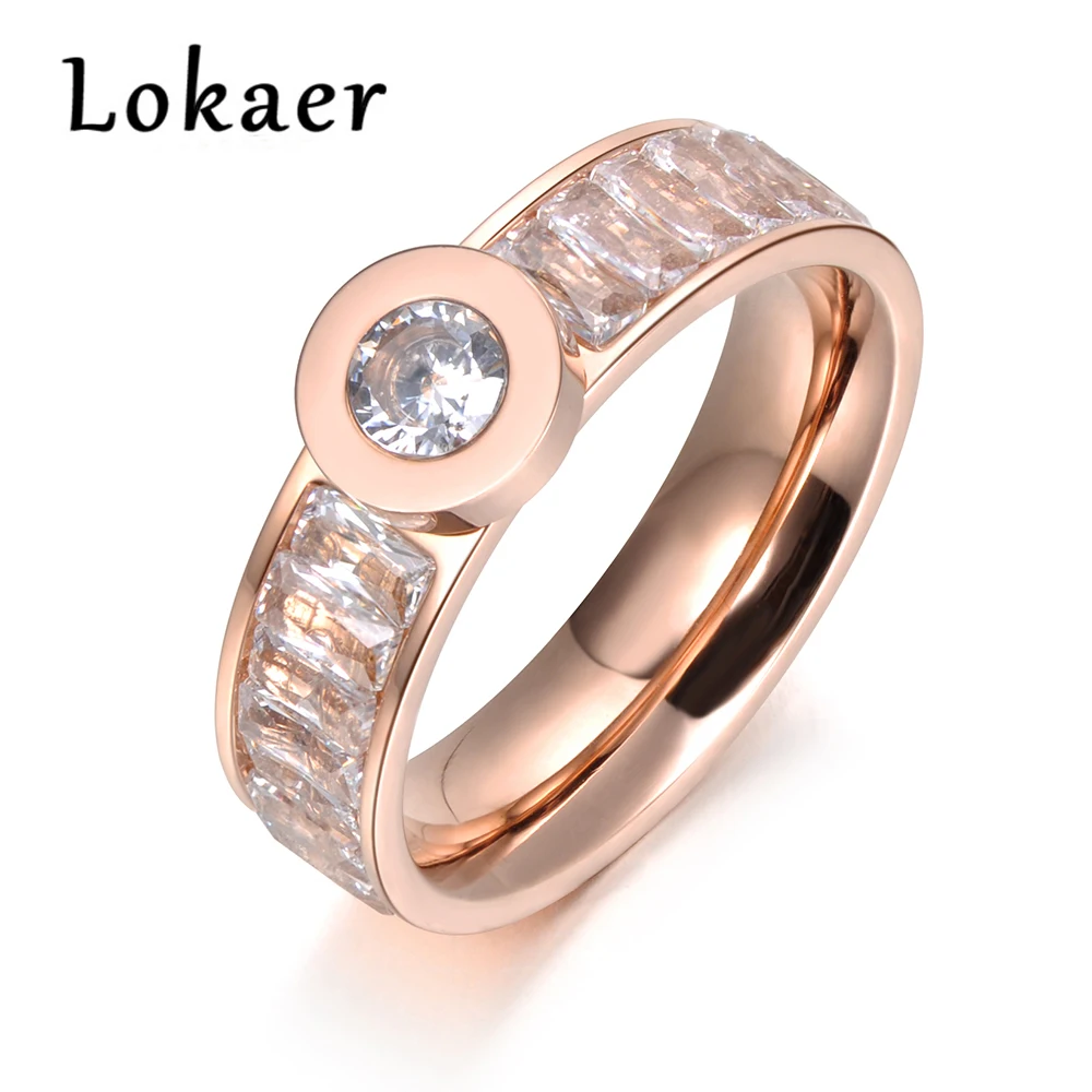 Lokaer, модные ювелирные изделия, нержавеющая сталь, стразы, обручальное кольцо, черный/прозрачный CZ Кристалл, свадебные кольца, Прямая поставка - Цвет основного камня: Прозрачный