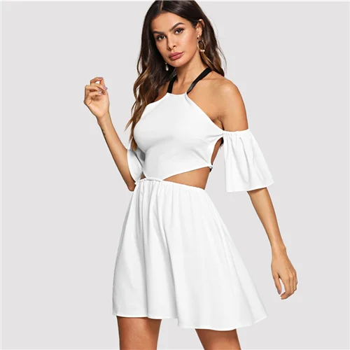 white halter dress short