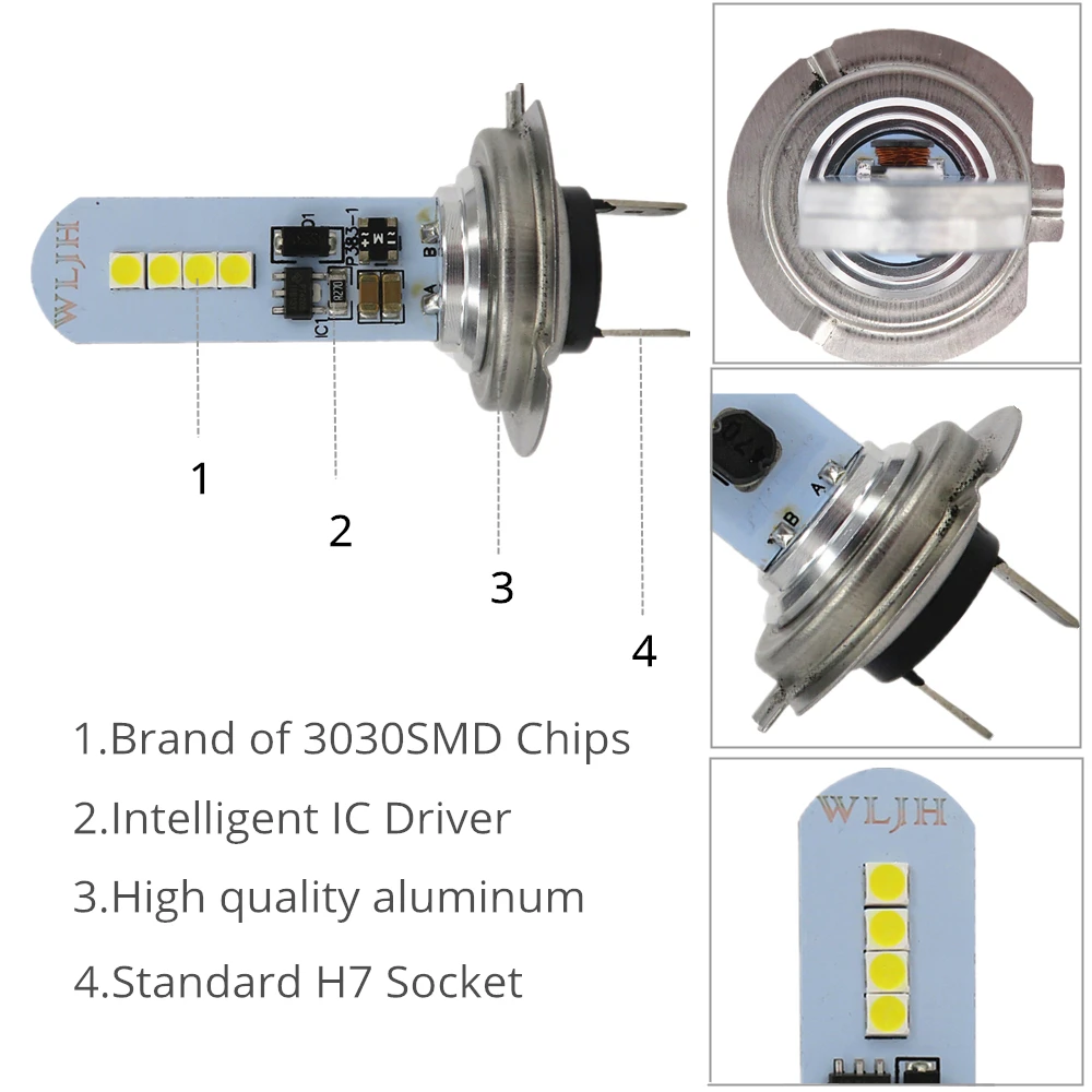 WLJH 2x автомобильный H7 светодиодный светильник s противотуманный светильник для вождения авто DRL H7 Дневной светильник для Acura для Ford для Honda Для Kia Chevrolet