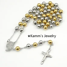 Rosario de Perlas Cadena de Oro de Color Plata del acero inoxidable colgante de collar de Cruz de Jesús Para Mujer Para Hombre Al Por Mayor de accesorios KN086W8