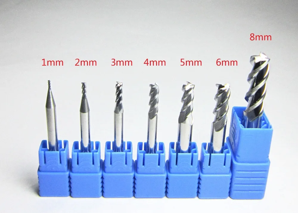 

7PCS three 3 flutes 1mm 2mm 3mm 4mm 5mm 6mm 8mm for aluminum carbide End Mills milling cutter HRC55 CNC bits carving finishing