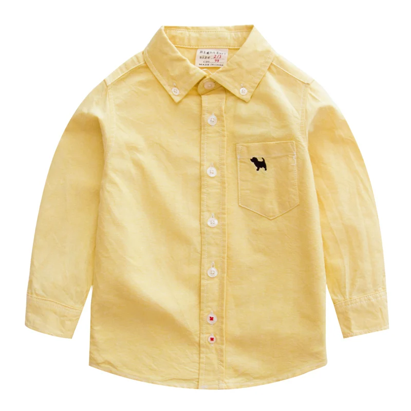 Для мальчиков; хлопок футболки с длинными рукавами Осень-весна г. детская одежда белый сплошной цвет детские рубашки - Цвет: Цвет: желтый