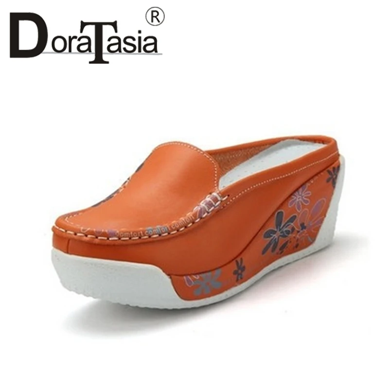 

DORATASIA 2019 Summer Casual Print Platform Mules Women Flowers Slip-on High Shoes Woman Slip-On Wedges Pumps Ladies