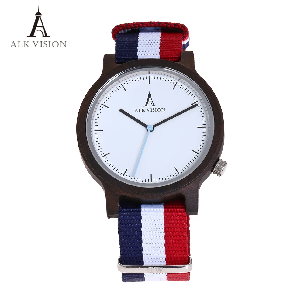 

ALK Vision 100% Ebony Mens Wood Watch with Canvas Strap Fashion Casual Wristwatch Simple Quartz Watch Clock relogio masculino