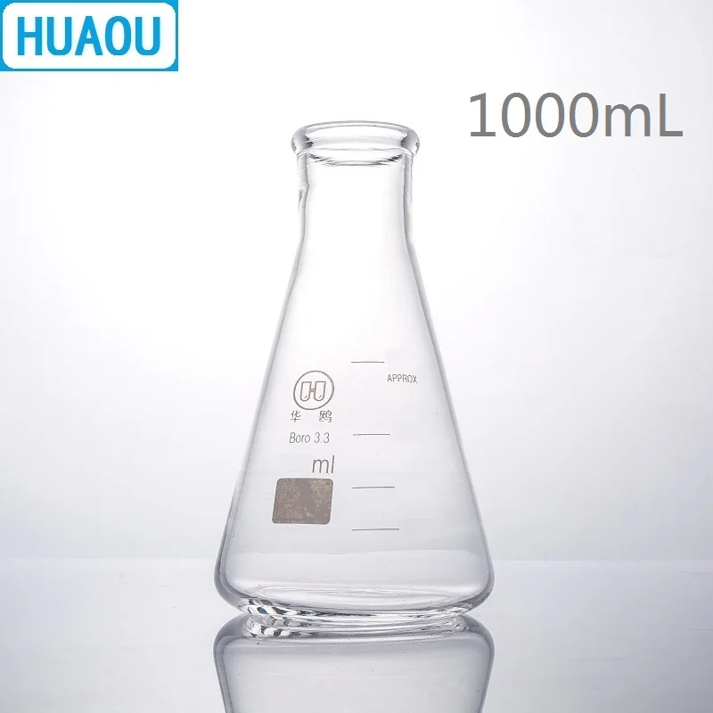 Колба Erlenmeyer HUAOU 1000 мл 1 л боросилированное стекло 3 дюйма узкая горловина