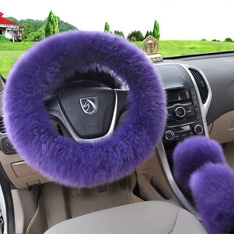 purple color wool steering wheel cover