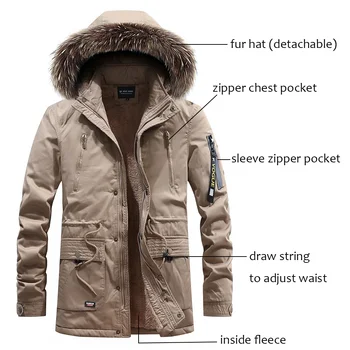

Winter Jacket Men Brand Clothing Thick Long Fleece Warm Fur Parka Jacket Hooded Cotton Coat Windbreaker Men