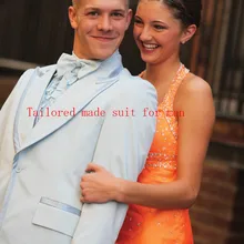 Индивидуальный заказ синий смокинги небо Буле Красный Белый Жених Смокинги женихов Для мужчин; Нарядные Костюмы для свадьбы best Мужские костюмы(куртка+ брюки+ жилет+ галстук