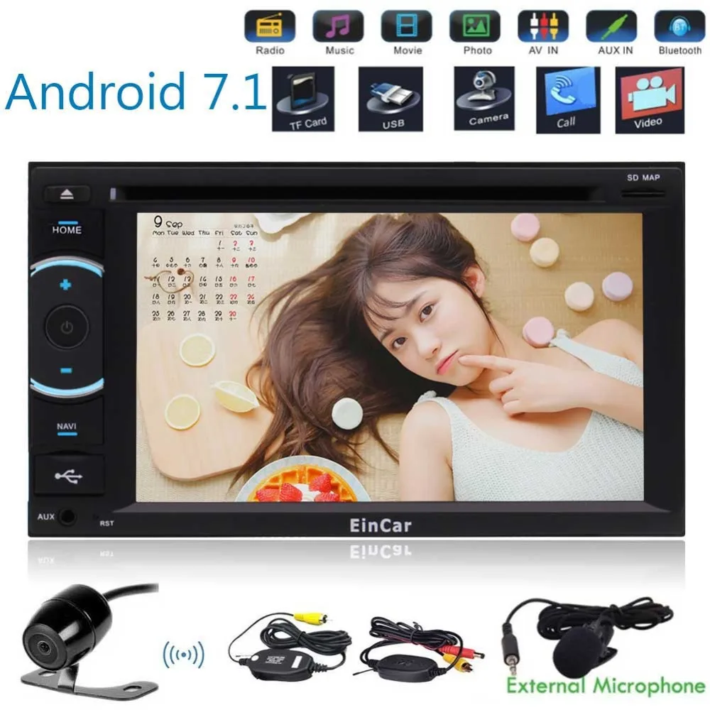 

Android 7.1 Quad Core Car Stereo with Touch Screen 6.2'' Double Din Car DVD Player with GPS Navigation In Dash Bluetooth WiFi AM