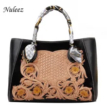 Nuleez Натуральная Воловья кожа Большая Сумка-тоут женская Китайская национальная ручная кожаная Роскошная Большая вместительная универсальная сумка