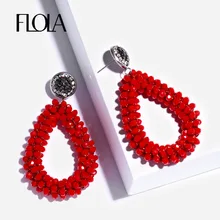 FLOLA-pendientes de cuentas de cristal para mujer, aretes colgantes de color rojo en forma de lágrima, hechos a mano, aretes bohemios, pendientes de tejido Qorbellen ersn30