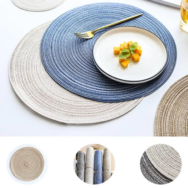 

Weave Line Placemat For Dining Table Tableware Pad Table Mat Waterproof Washable Placemats Pads Bowl Coaster Blue Mat #0103