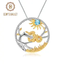GEM'S балетное 925 пробы, серебряное, ручная работа, Китайский Зодиак, ювелирные изделия, натуральный Швейцарский Голубой Топаз, ожерелье с