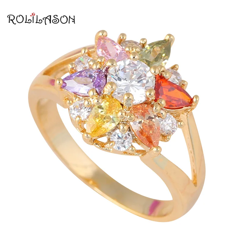 

Amazing Pop Design Shining AAA A Color Zirconia & Crystal Gold tone Ring fashion jewelry USA Size #5.5 #7.5 KR238