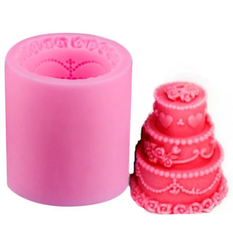 

3D Silicone Mold DIY Three Layer Birthday Wedding Cake Mold Chocolate Ice Cube Handmade Soap Fondant Candle Making Mold new