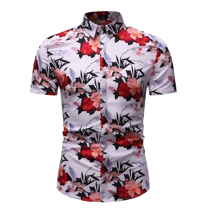 

YASUGUOJI New 2019 Summer Mens Casual Floral Print Short Sleeve Shirt Men Fashion Luxury Mens Shirts Regular Fit Non Iron Shirts