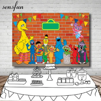 

Brick Wall Elmo World Shop Sesame Street Birthday Party Custom Photography Studio Background Backdrop Customized Vinyl 7x5FT