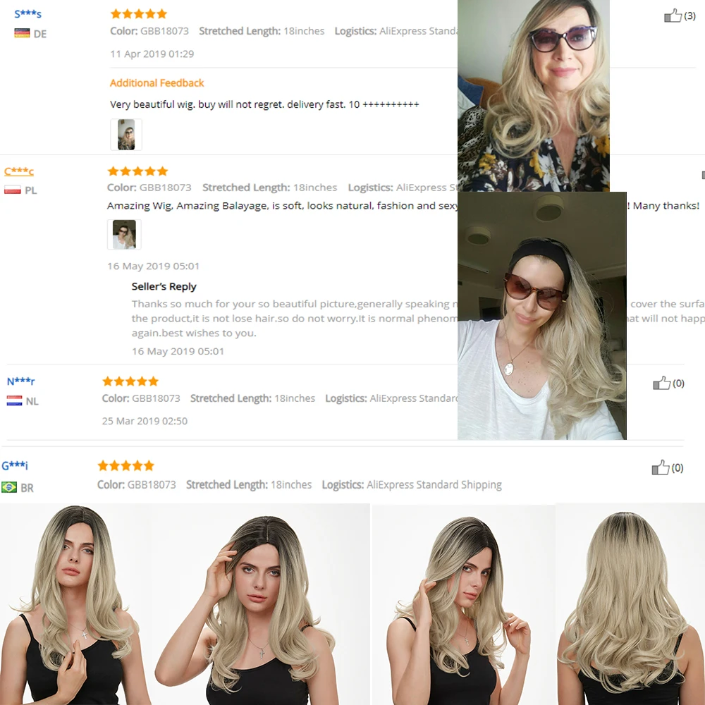 Mezcla de ceniza negra marrón claro Rubio peluca sintética onda del cuerpo parte media fibra resistente al calor para mujeres negras Cosplay largo pelucas