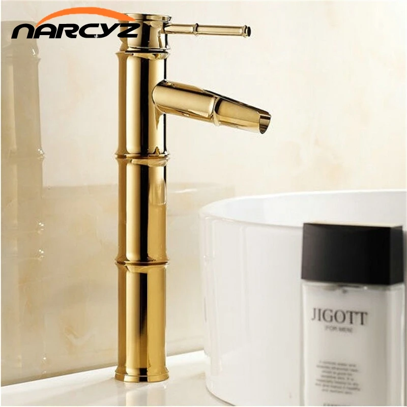 Высокий бамбуковый кран водопад золотого цвета для ванной 8026K|bathroom tap|bamboo waterfallbamboo