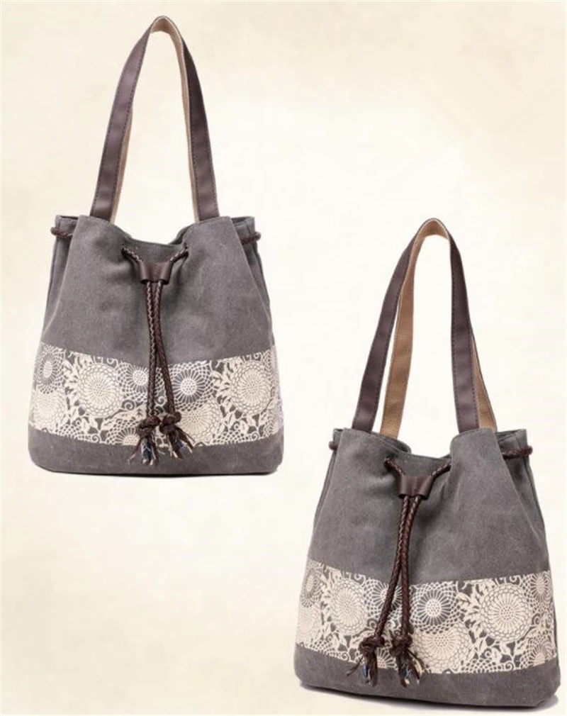 Yogodlns, повседневная женская сумка, холщовая, с цветочным принтом, сумки на плечо, Женская Большая Сумка-тоут, на шнурке, сумки для покупок, Bolsa Feminina