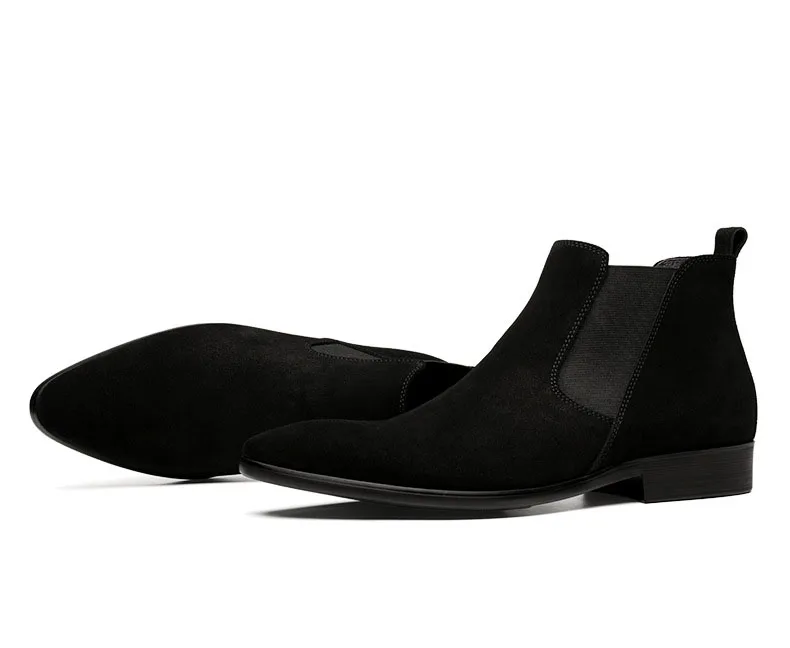 QYFCIOUFU/мужские ботильоны из натуральной кожи с острым носком; официальный дизайн; замшевые ботинки «Челси»; Мужские модельные ботинки без застежки; ботинки