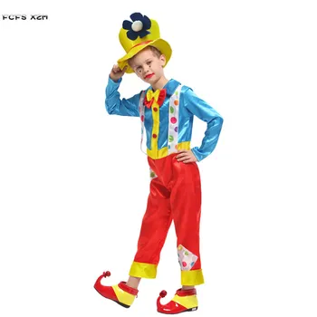 

Boys Halloween Circus Clown Costumes For Children Kids Joker droll Cosplay Carnival Purim Stage play Masquerade Rave party dress