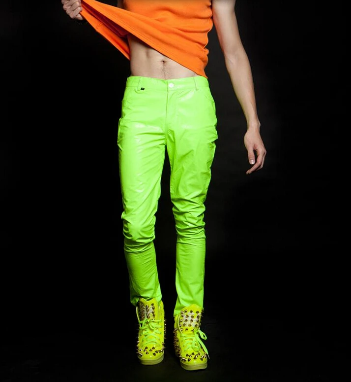 mens green leather pants